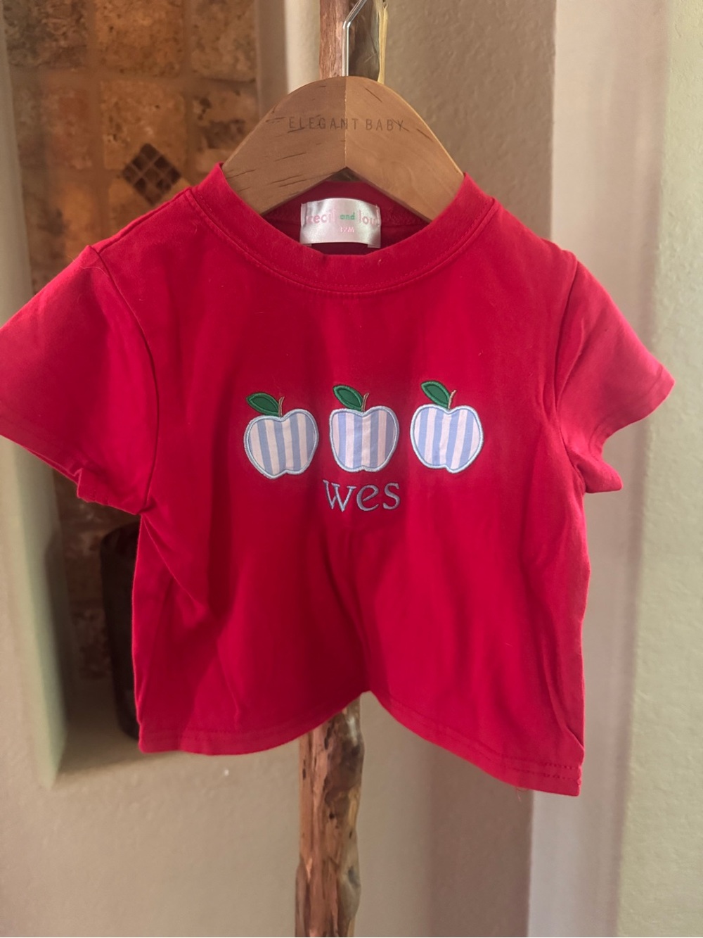 Cecil and Lou Back to School Red Kids Tee with Apple Embroidery - Wes